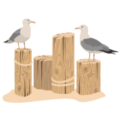 Seagulls On Wooden Pole Sticker