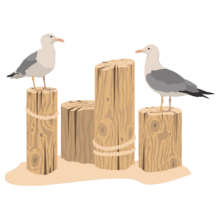 Seagulls On Wooden Pole Sticker