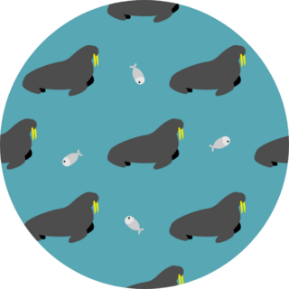 Seal And Fish Pattern On Blue Sticker