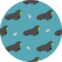 Seal And Fish Pattern On Blue Sticker
