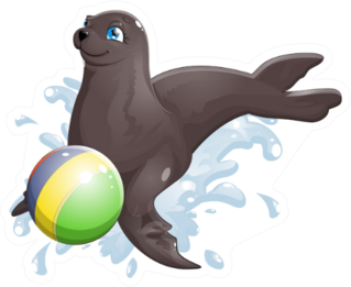 Seal In Splashing Water With Ball Sticker