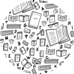 Seamless Pattern Of Book Set In Doodle Style Sticker