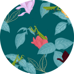 Seamless Pattern Of Praying Mantis And Flowers Sticker