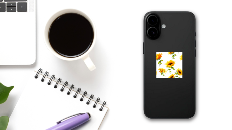 Seamless Pattern Of Sunflowers Sticker on a Phone (New) example
