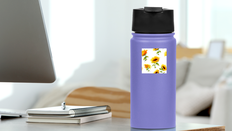 Seamless Pattern Of Sunflowers Sticker on a Water Bottle (New) example