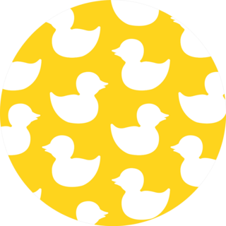Seamless Pattern Of White Bath Duck Toy Silhouette On Yellow Sticker