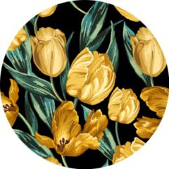 Seamless Pattern Of Yellow Tulips On A Black Background Sticker