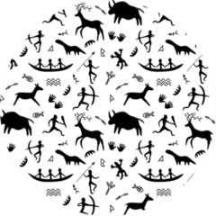 Seamless Pattern With Cave Drawings Hunting Caveman Sticker