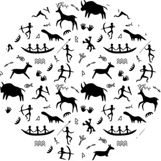 Seamless Pattern With Cave Drawings Hunting Caveman Sticker