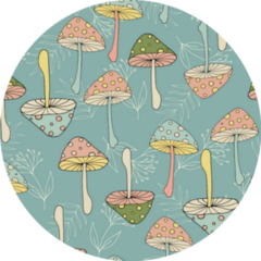Seamless Pattern With Colorful Mushrooms Light Leaves Sticker