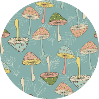 Seamless Pattern With Colorful Mushrooms Light Leaves Sticker