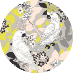 Seamless Pattern With Funny Cockatoo On Yellow Sticker