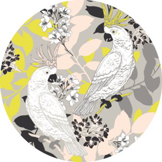 Seamless Pattern With Funny Cockatoo On Yellow Sticker