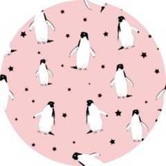 Seamless Pattern With Penguins And Stars On Pink Sticker