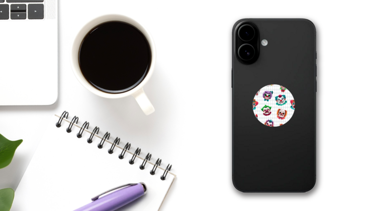 Seamless Pattern With Scary Clown Faces Sticker on a Phone (New) example