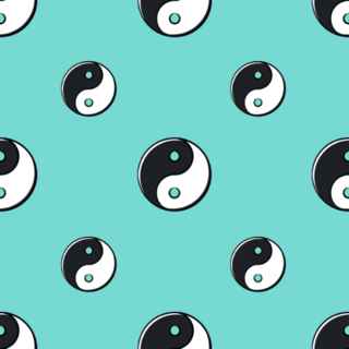 Seamless Pattern With Ying Yang On A Blue Background Sticker