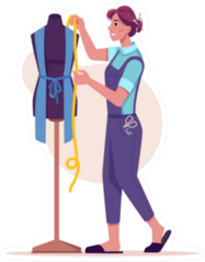 Seamstress Measures Clothes, Sews And Cuts Cartoon Sticker