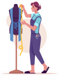 Seamstress Measures Clothes, Sews And Cuts Cartoon Sticker