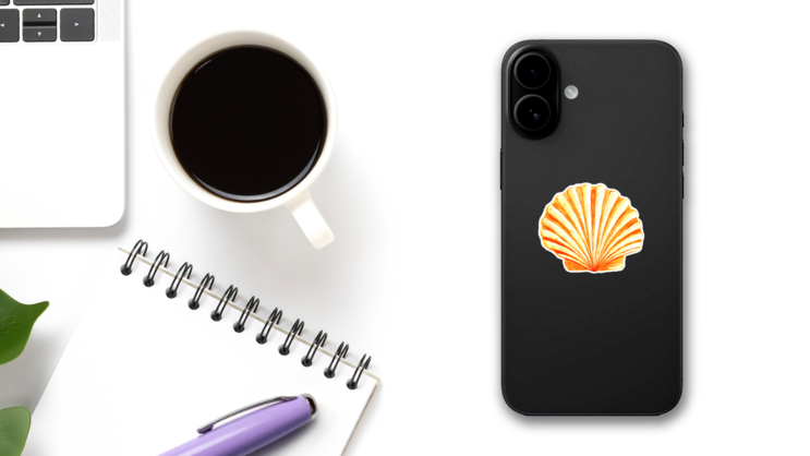 Seashell Watercolor Illustration In Yellow Sticker on a Phone (New) example