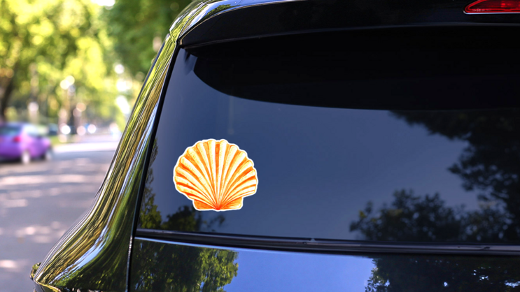 Seashell Watercolor Illustration In Yellow Sticker on a Rear Car Window (New) example