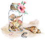 Seashells In  Glass Jar, Marine Scenery Watercolor Sticker