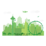Seattle City Skyline Silhouette In Green Sticker