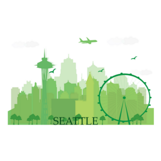 Seattle City Skyline Silhouette In Green Sticker