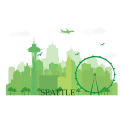 Seattle City Skyline Silhouette In Green Sticker