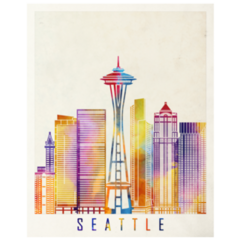 Seattle Landmarks Watercolor Poster Sticker