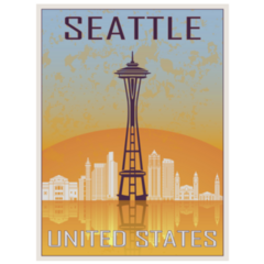 Seattle Vintage Poster In Orange And Blue Skyline Sticker