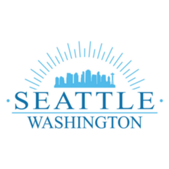 Seattle Washington Blue Lettering City Skyline Sticker