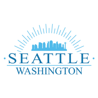 Seattle Washington Blue Lettering City Skyline Sticker