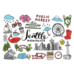 Seattle Washington Monuments & Sights Hand Drawn Sticker