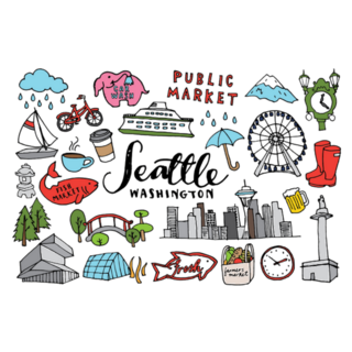 Seattle Washington Monuments & Sights Hand Drawn Sticker