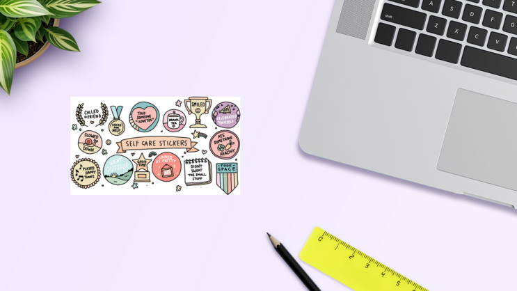 Self Care Sticker Sheet on a Desk (New) example
