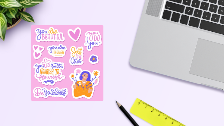 Self Care Sticker Sheet on a Desk (New) example