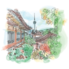 Seoul Tower Illustration Sticker