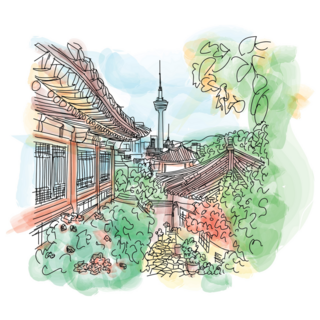 Seoul Tower Illustration Sticker