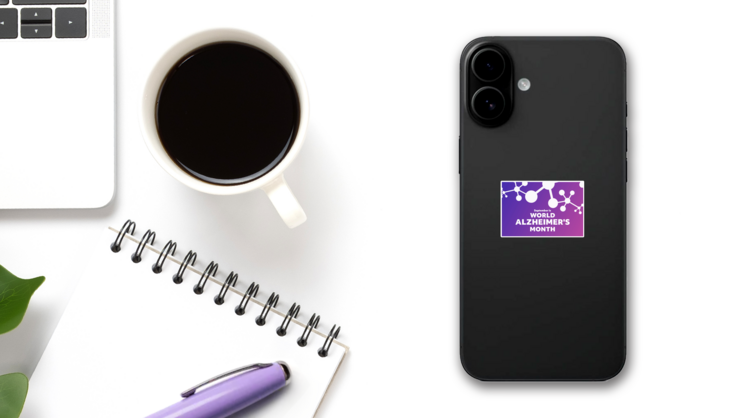 September Is World Alzheimers Month Banner Sticker on a Phone (New) example