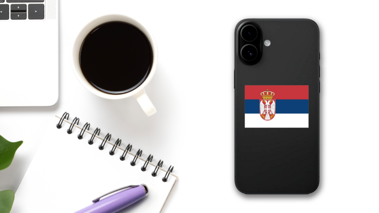Serbia Flag Sticker on a Phone (New) example