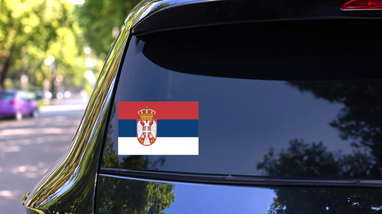 Serbia Flag Sticker on a Rear Car Window (New) example