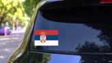 Serbia Flag Sticker on a Rear Car Window (New) example