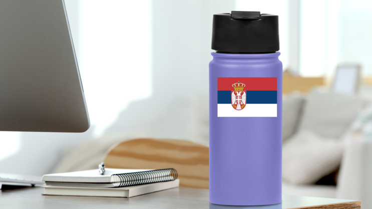 Serbia Flag Sticker on a Water Bottle (New) example
