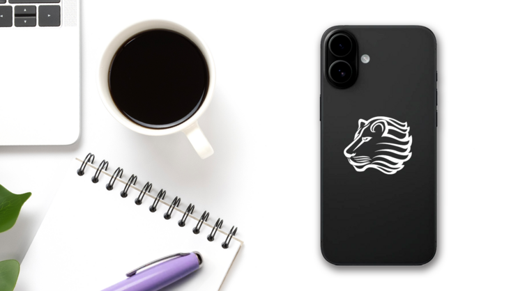 Serious Lion Head Sticker on a Phone (New) example