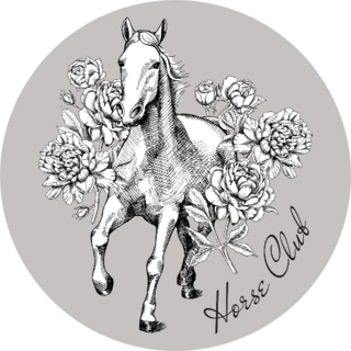 Set Card Horse Black & White Flower Sticker
