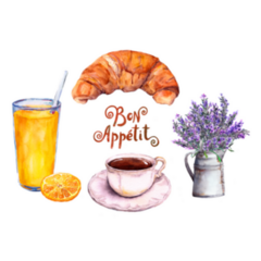 Set For French Breakfast Croissant Illustration Sticker