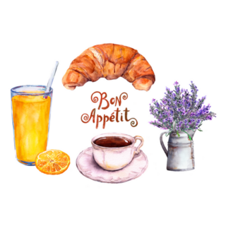 Set For French Breakfast Croissant Illustration Sticker