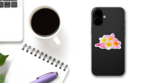 Set Of Beautiful White Pink Plumeria Flowers Sticker on a Phone (New) example