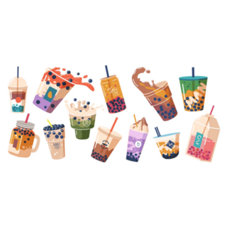 Set Of Bubble Tea Or Coffee Drinks Illustration Sticker