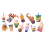 Set Of Bubble Tea Or Coffee Drinks Illustration Sticker